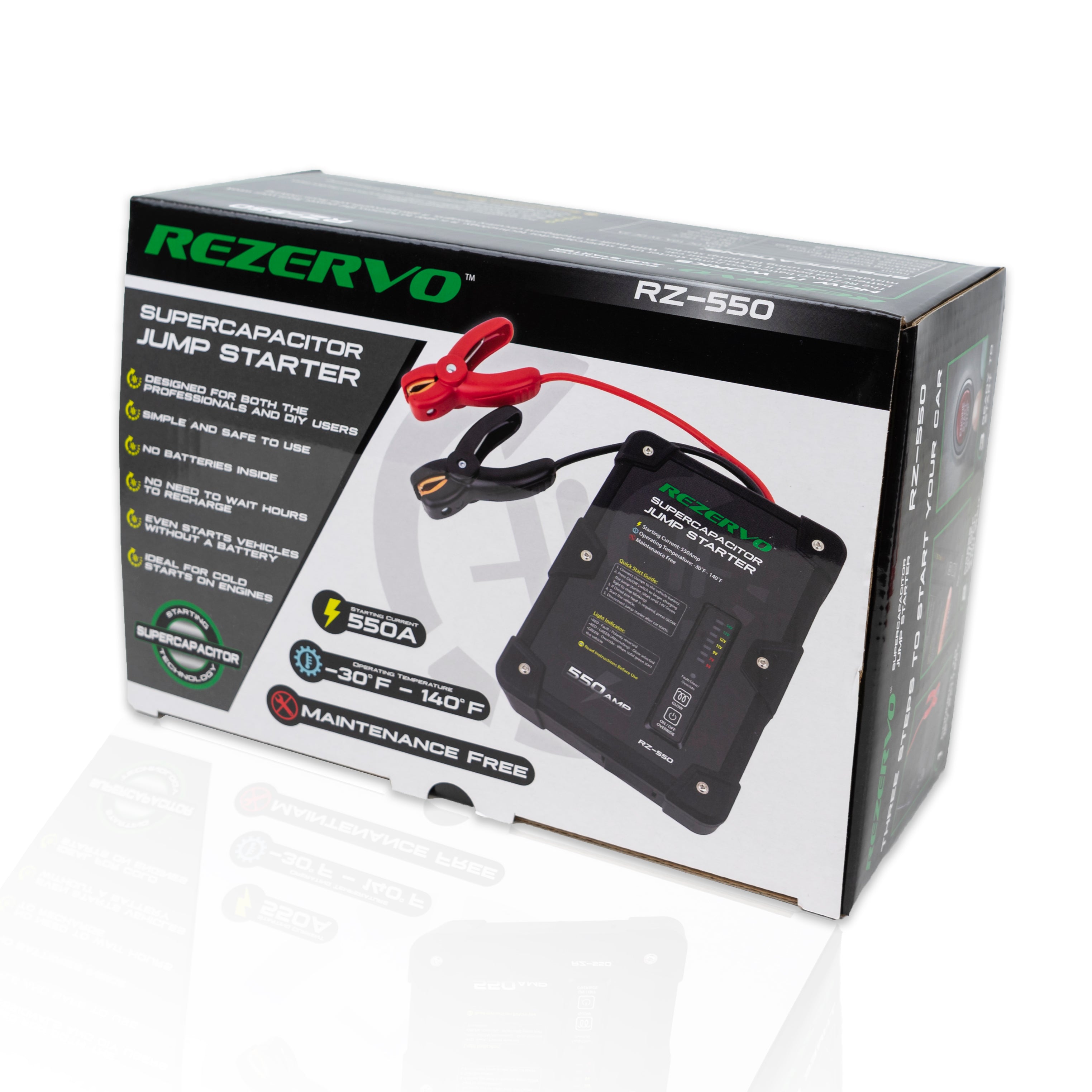 Rezervo Batteryless Jump Starter with Ultracapacitors - RZ-550 (500A)