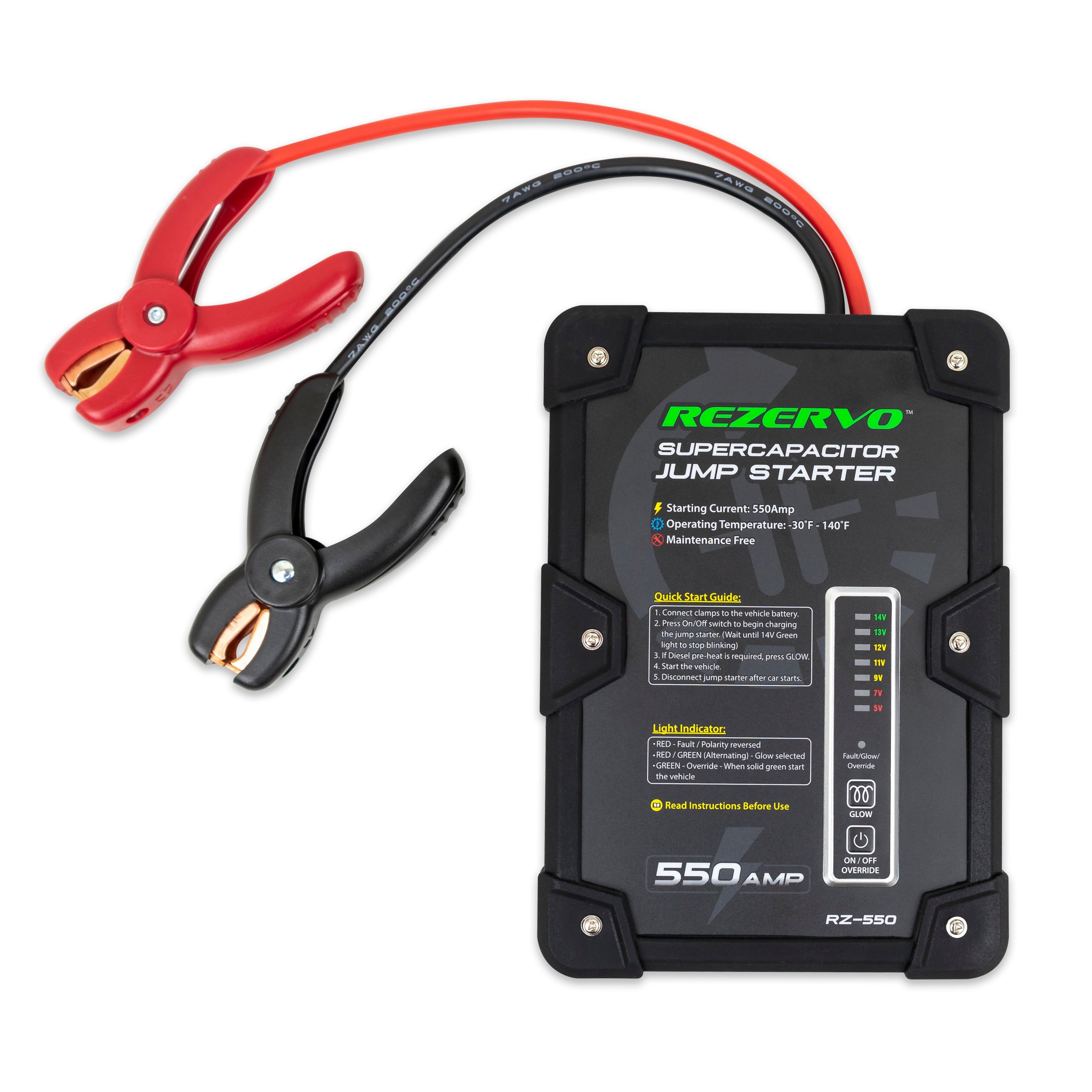Rezervo Batteryless Jump Starter with Ultracapacitors - RZ-550 (500A)