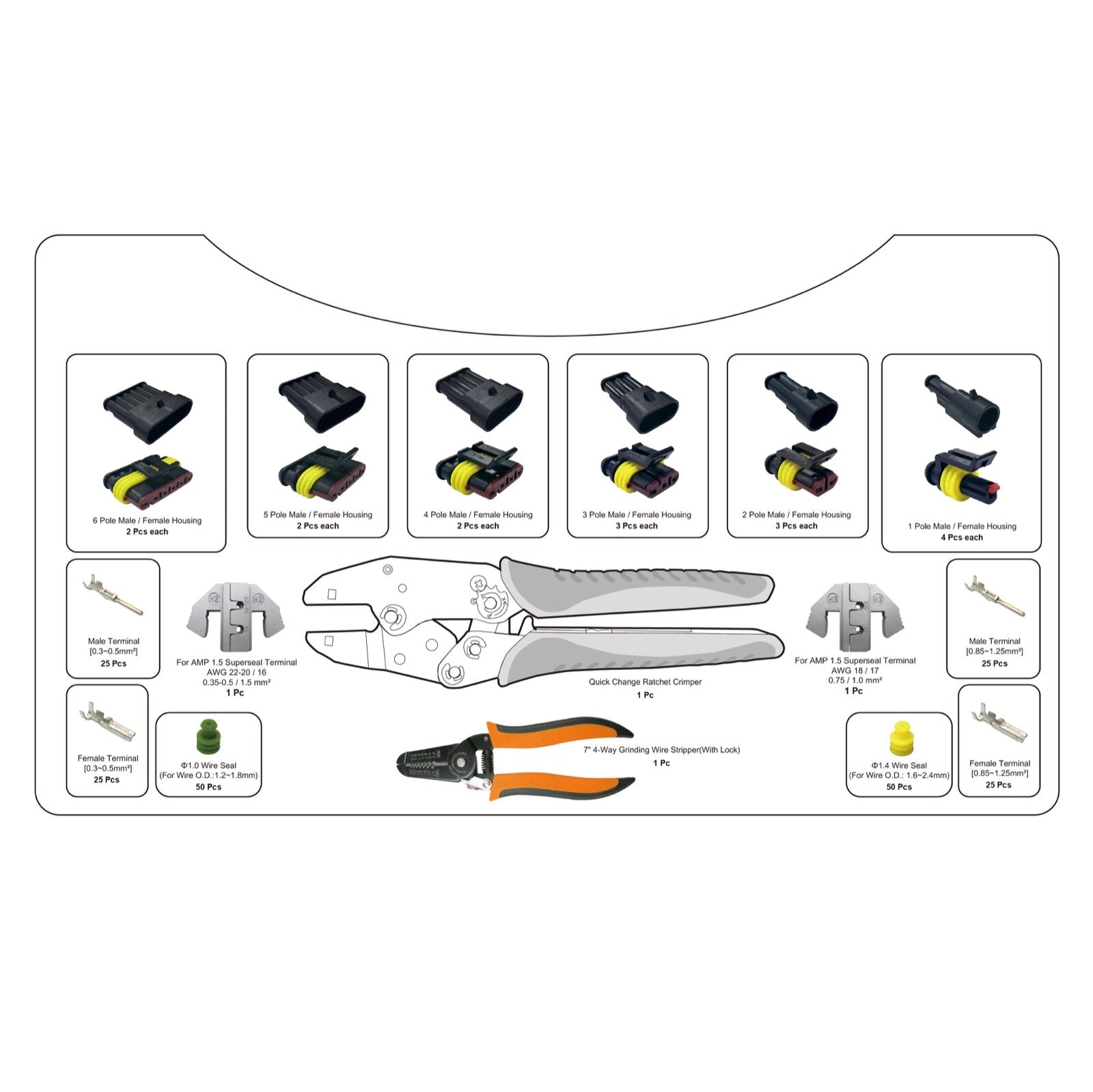 236pc 1.5 Superseal Terminal Ratcheting Crimping Tool & Connector Kit