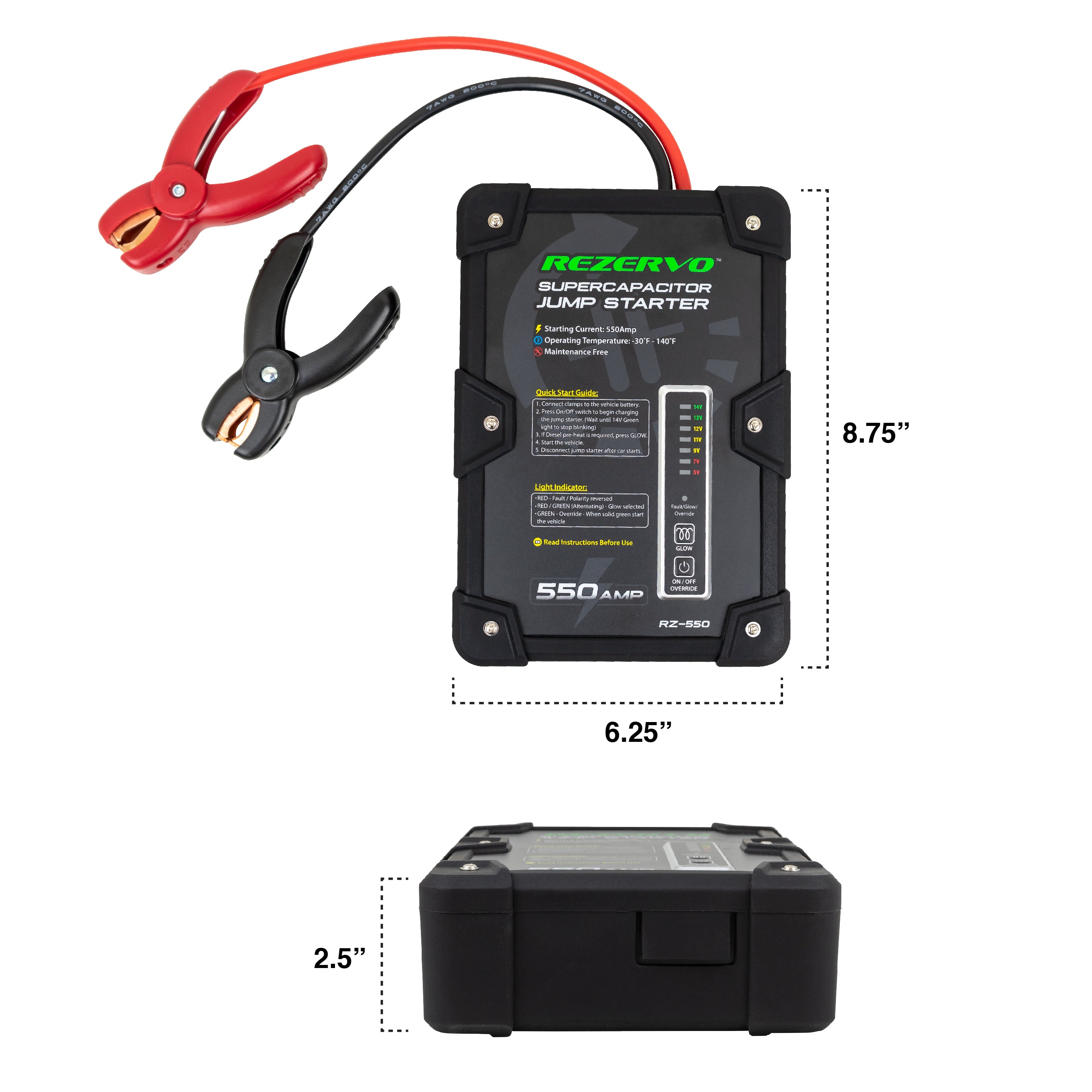 Rezervo Batteryless Jump Starter with Ultracapacitors - RZ-550 (500A)