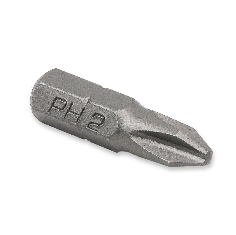 Phillips #2 PH2 Screwdriver Bits, 1 In Length, 1/4 Inch Shank, S2 Steel