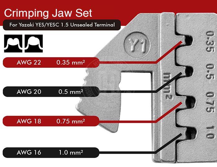 Crimping Tool Die - Y1 Die for Yazaki YES/YESC 1.5 Unsealed Terminal -AWG 22/20/18/16 - Tool Guy Republic