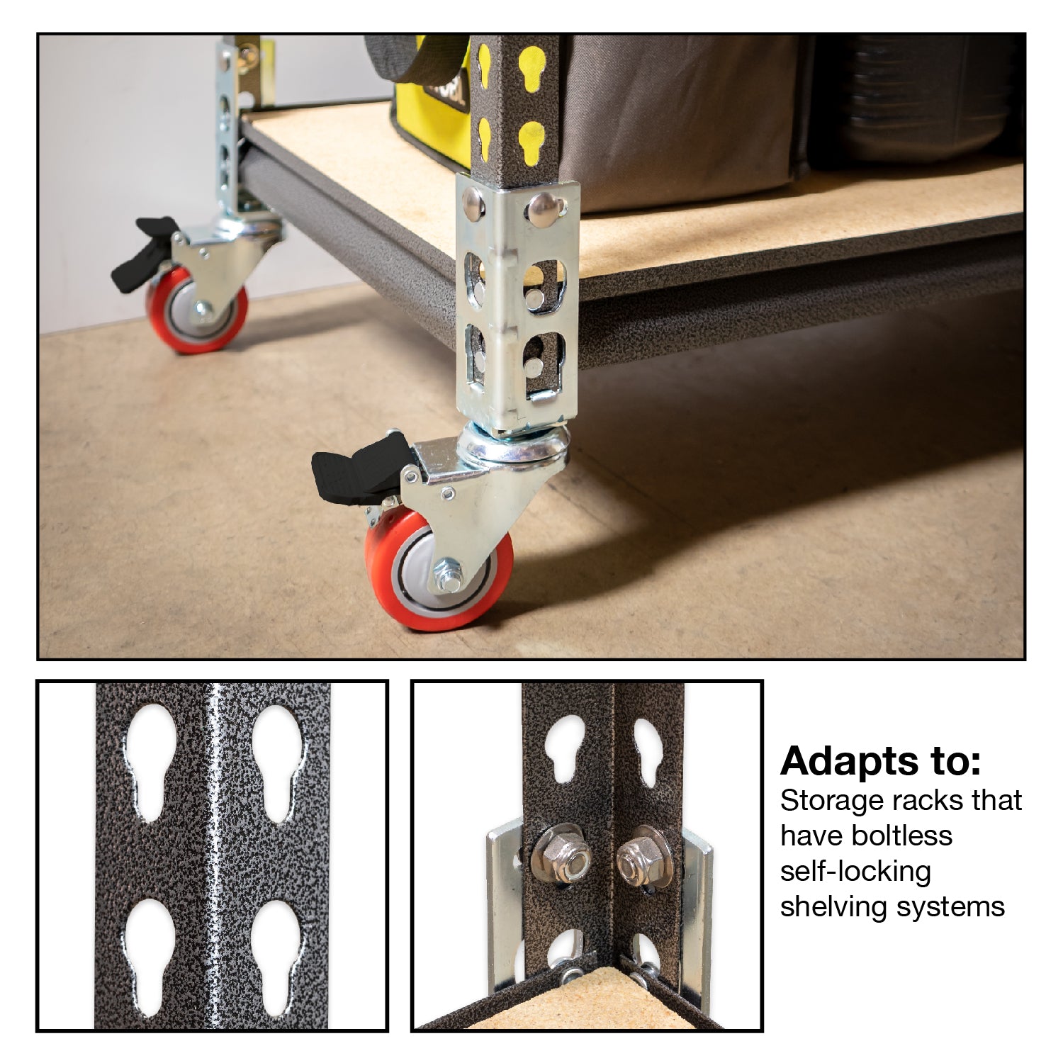 4pc Storage Rack Caster Wheels (Adapts to Boltless Self Locking Shelving Racks)