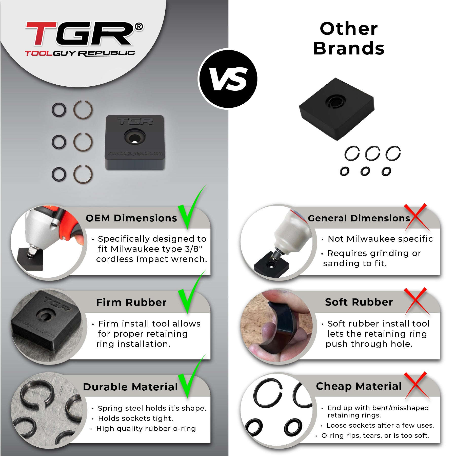 3/8" Impact Wrench Retaining Ring Clip with O-Ring fits Milwaukee Type