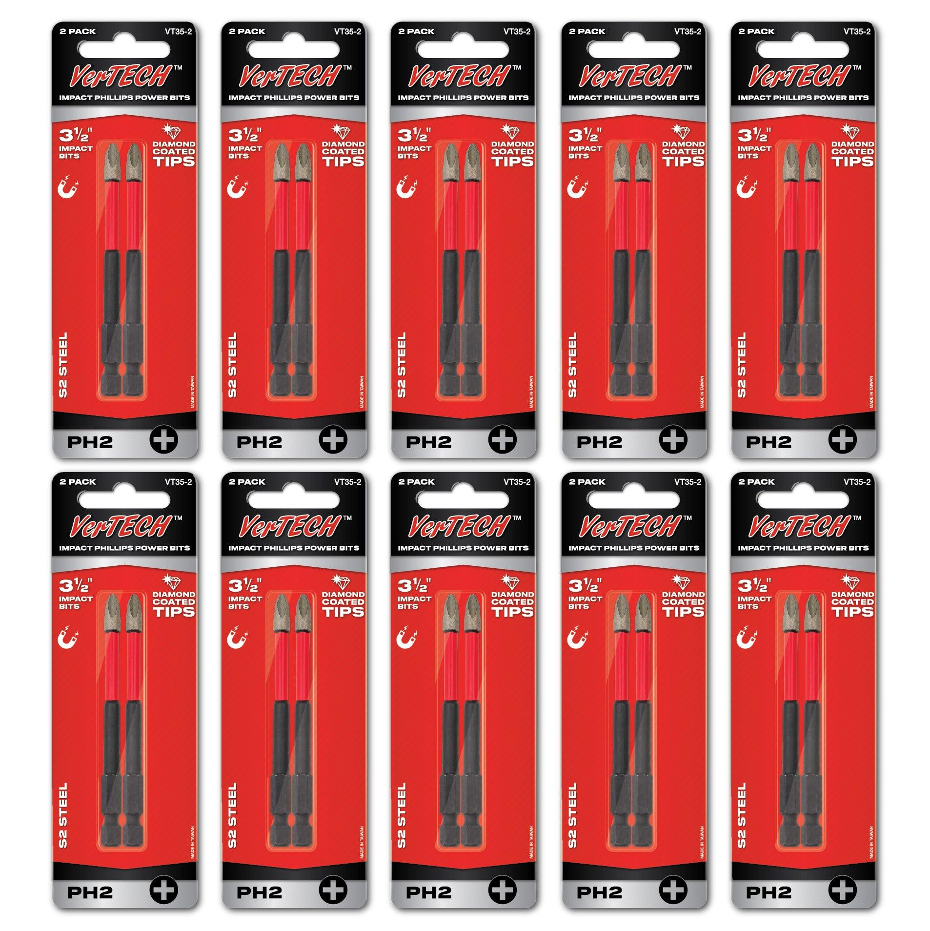 Vertech #2 Phillips 3-1/2" Impact Shock Absorbing Screwdriver Power Bits (20 Pack) - Tool Guy Republic