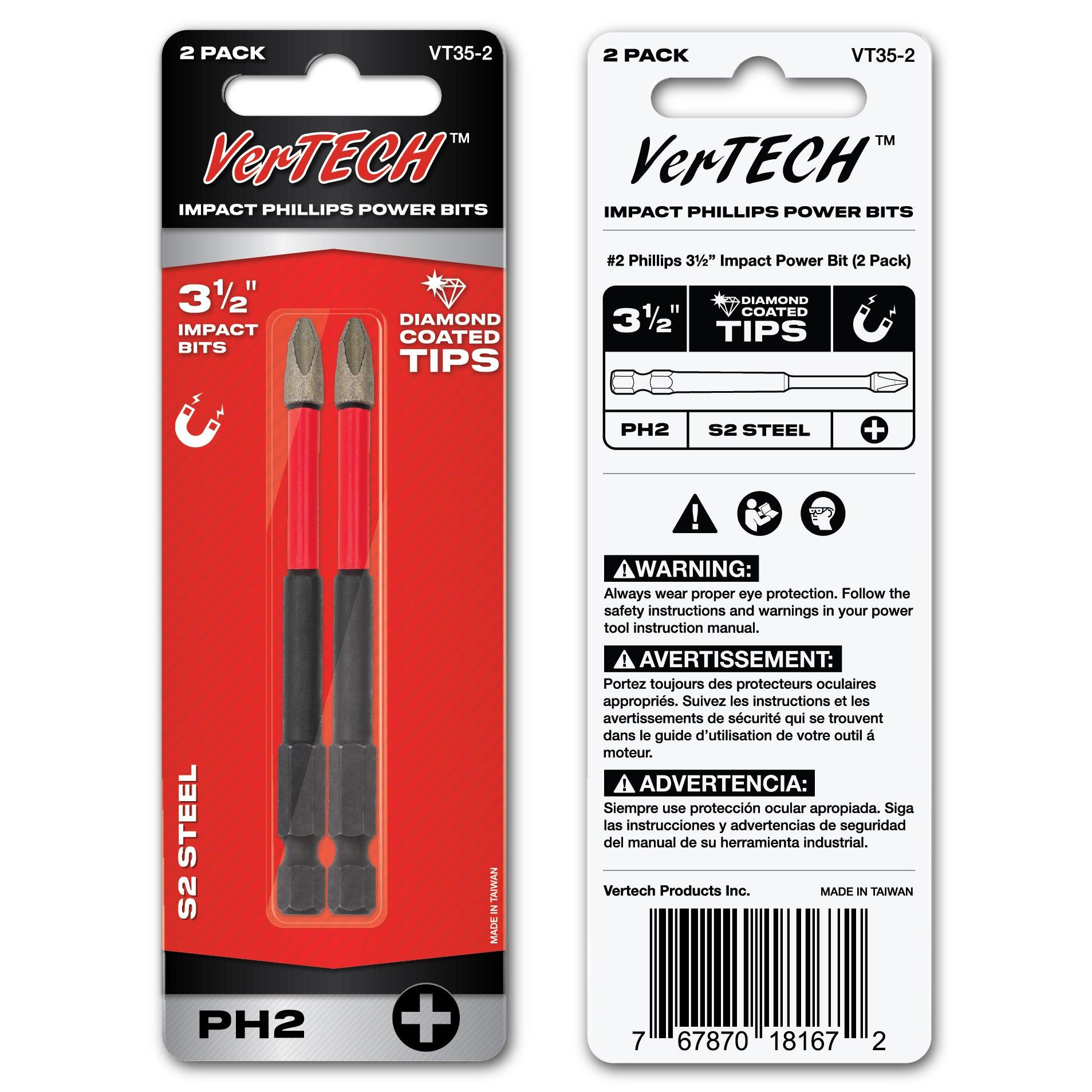 Vertech #2 Phillips 3-1/2" Impact Shock Absorbing Screwdriver Power Bits (20 Pack) - Tool Guy Republic