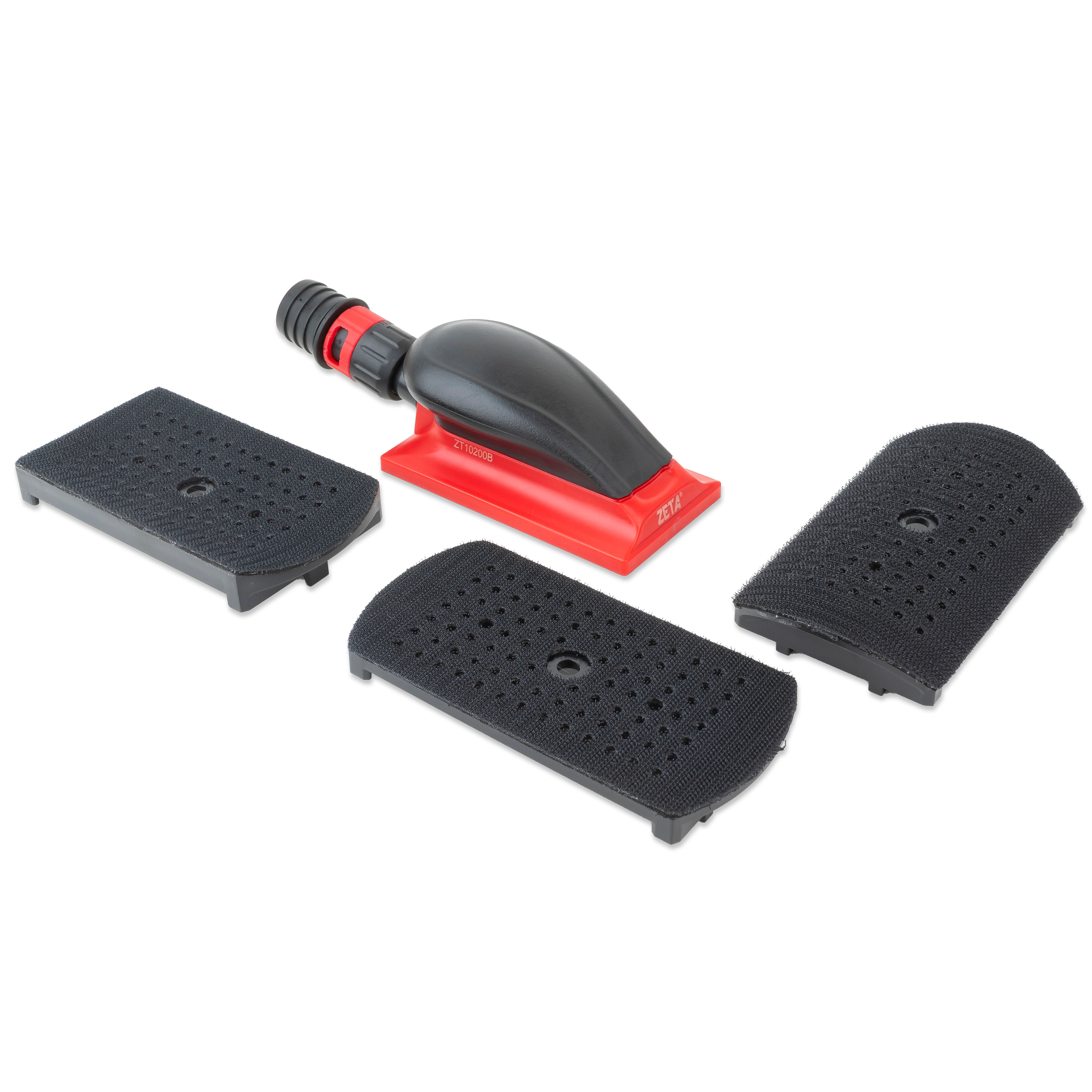 ZETA 2-¾” x 5” Dust-Free Multi Hole Vacuum Hand Sanding Block - Hook & Loop Backing (With Attachments)