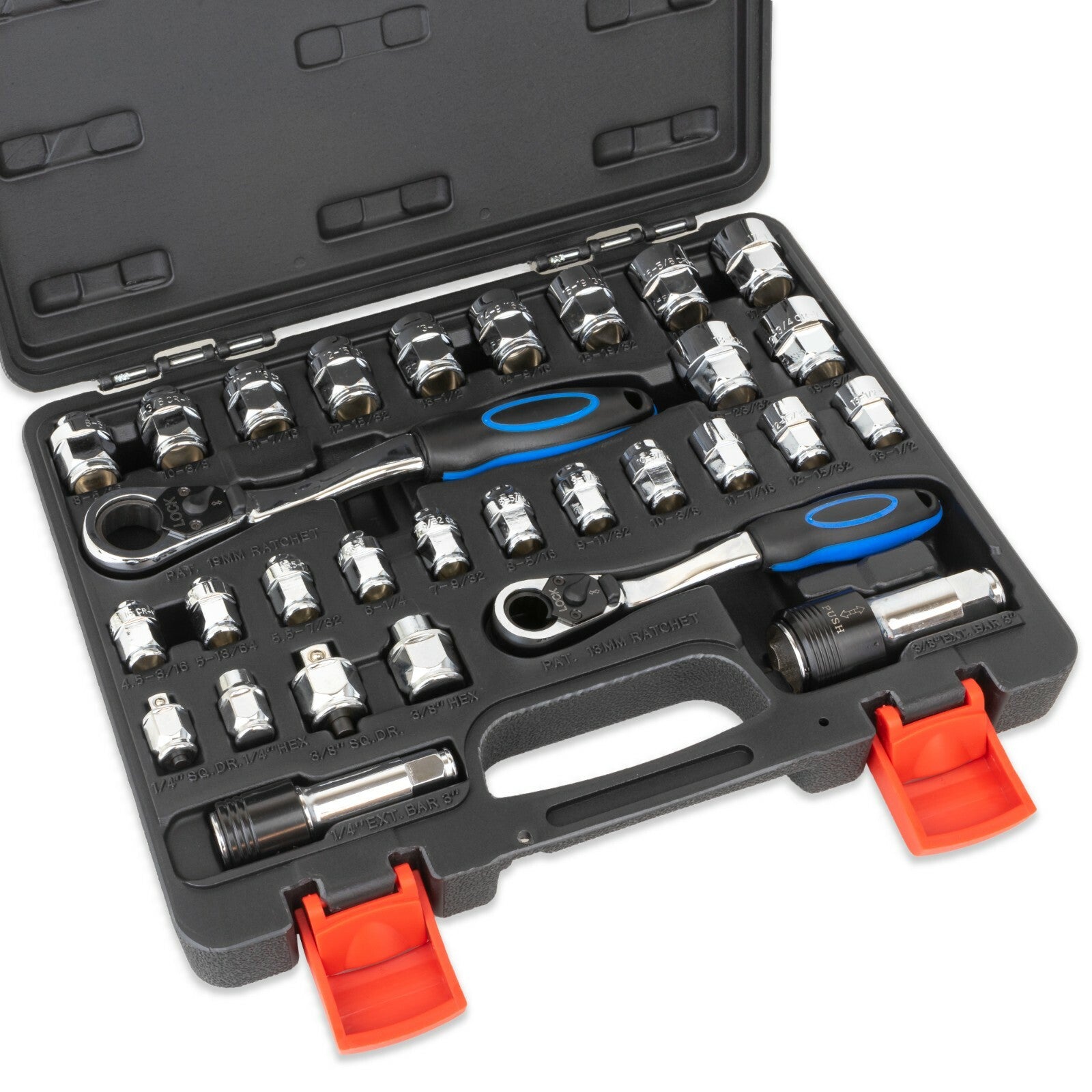 TGR 30PC Quick Release Go Thru Spline Socket Set - 1/4" & 3/8" Drive SAE/Metric Sizes