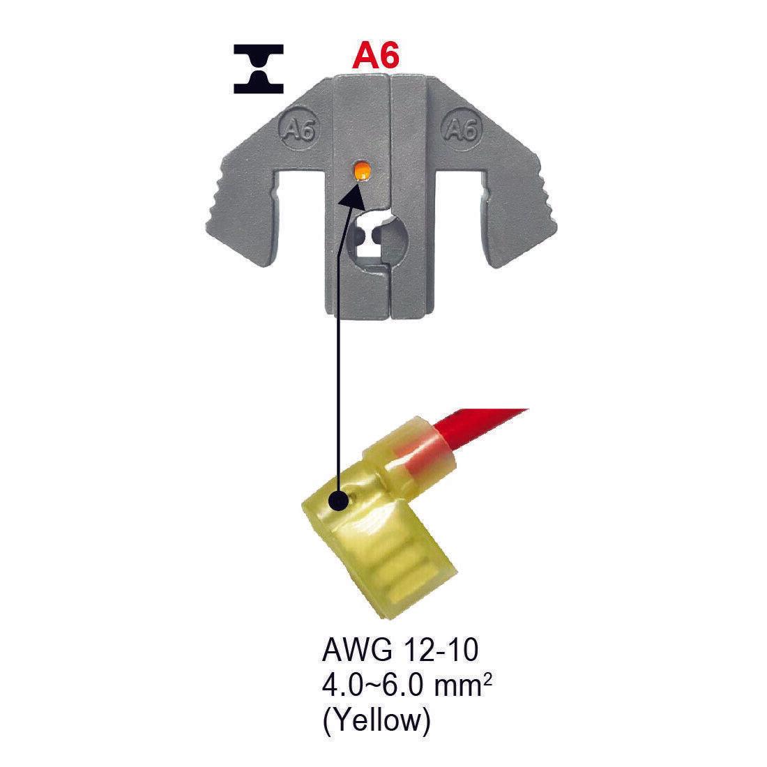 Crimping Tool Die - A6 Die for Nylon Insulated Flag Terminals AWG 12-10 - Tool Guy Republic