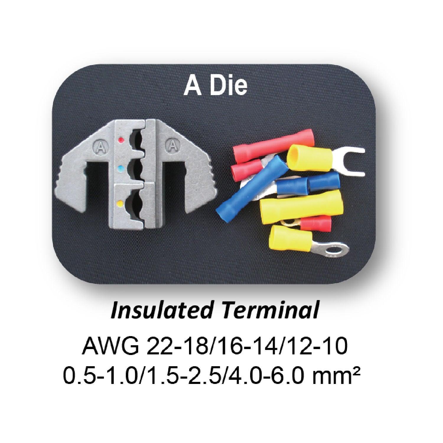 Crimping Tool Die - A Die for Insulated Terminals AWG 22-18/16-14/12-10 - Tool Guy Republic