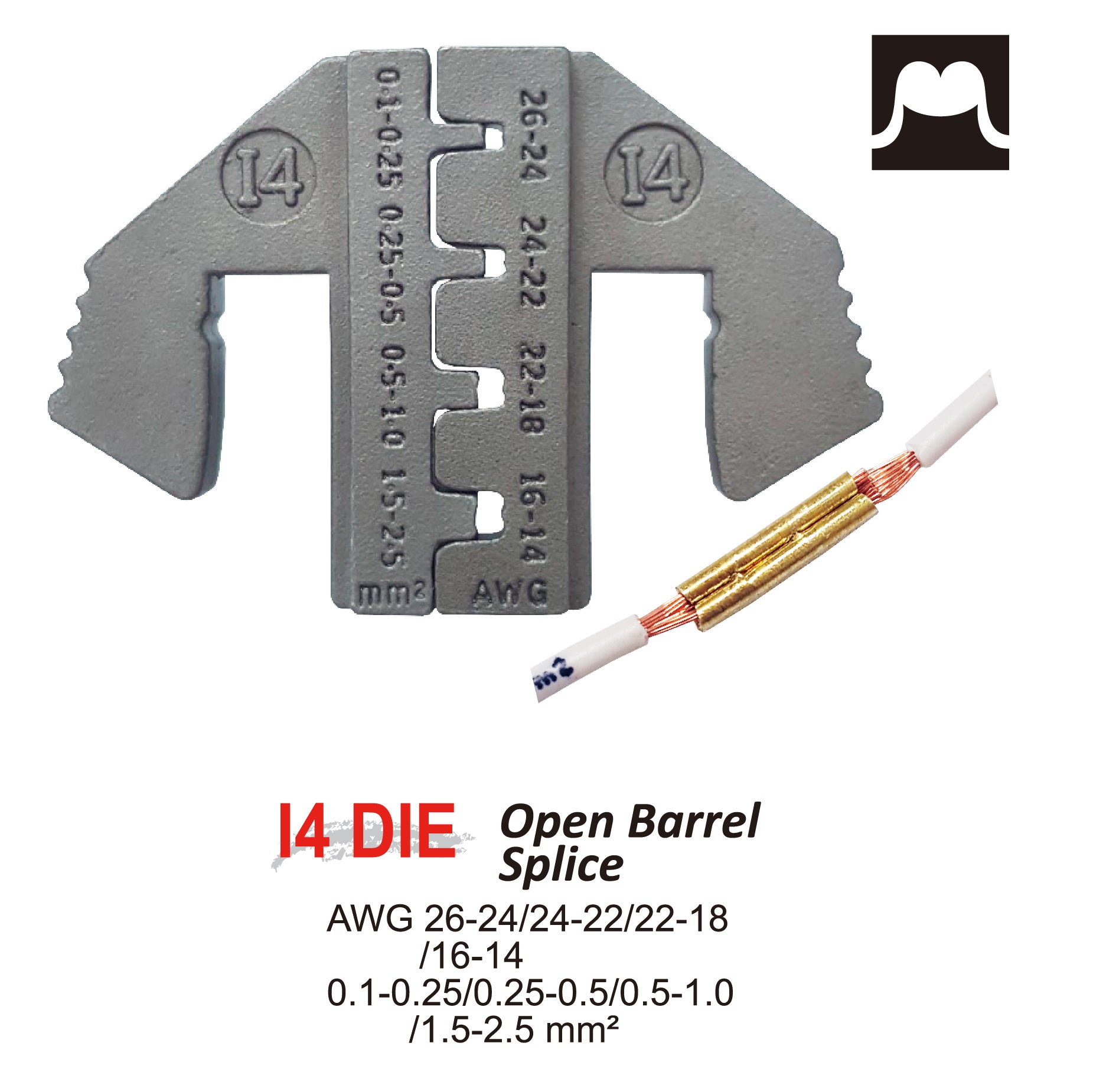 Crimping Tool Die - I4 Die for Open Barrel Splice AWG 26-24/24-22/22-18/16-14 - Tool Guy Republic